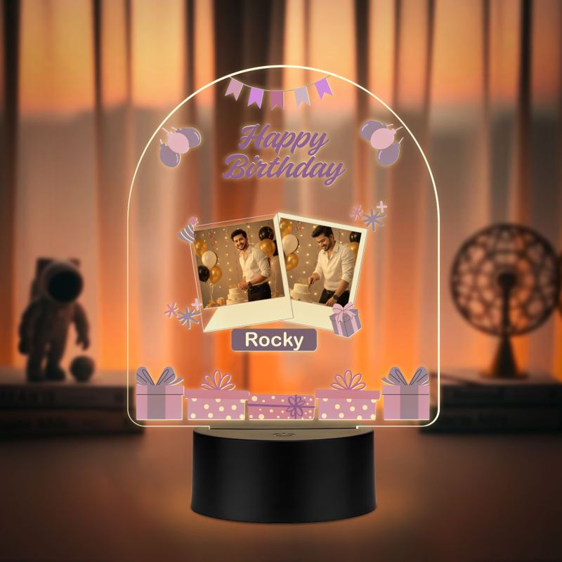 Personalized Acrylic Printed Happy Birthday LED Table Lamp with Warm White Light Birthday Gift for Boyfriend, Husband, Brother, Friend